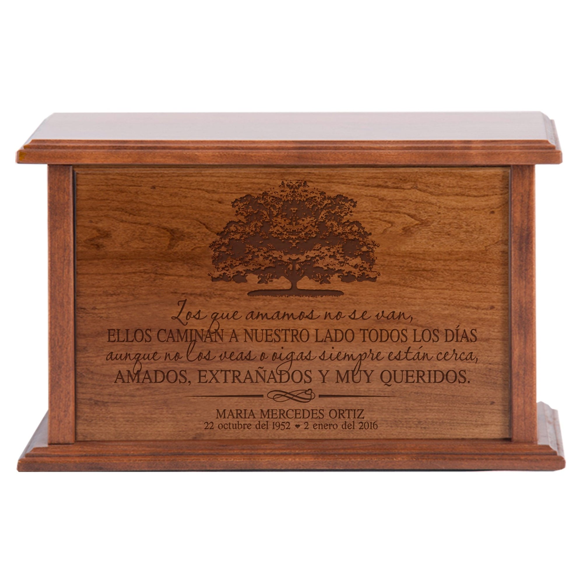 Custom Engraved Cherry Wood Cremation Urn Los Que Amamos Nose Van - LifeSong Milestones