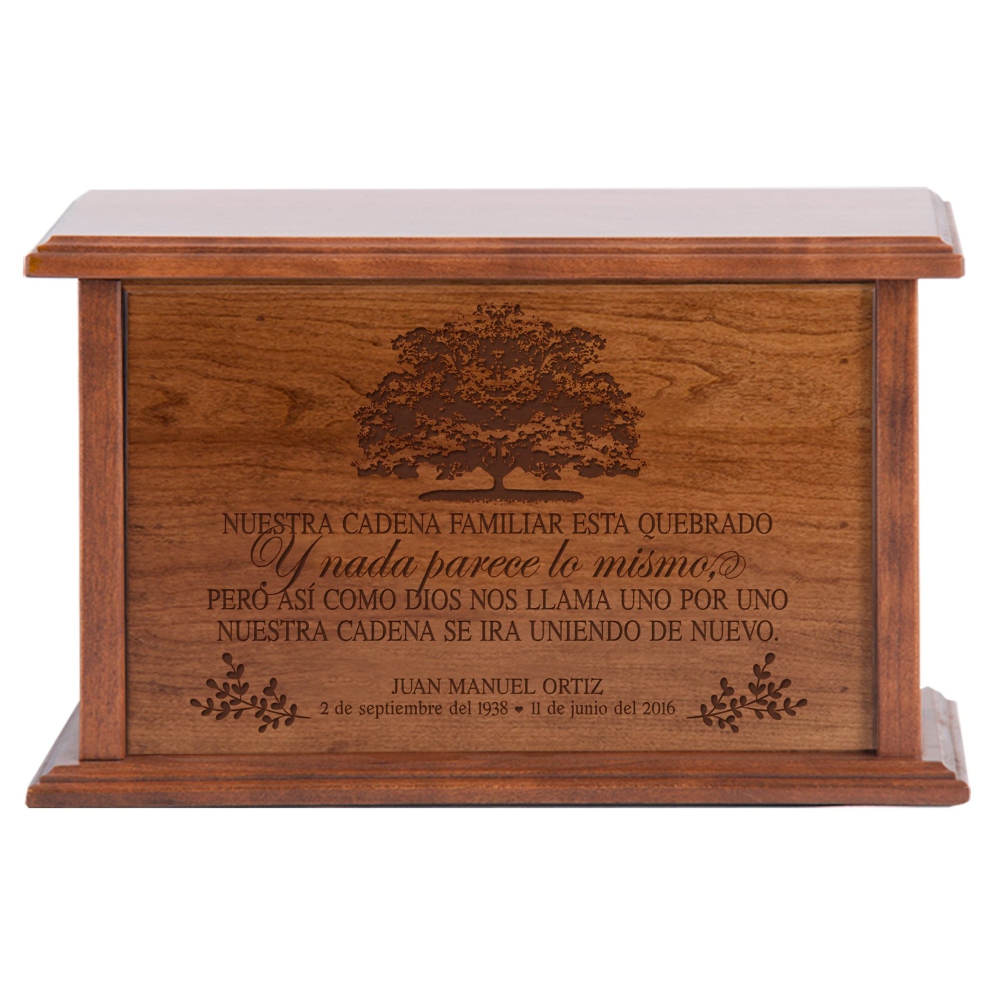 Custom Engraved Cherry Wood Cremation Urn Nuestra Cadena Familiar - LifeSong Milestones