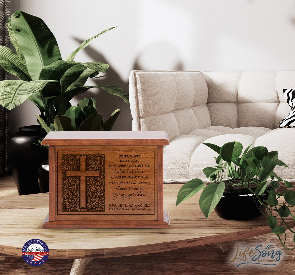 Custom Engraved Cherry Wood Cremation Urn Todos Los Dias - LifeSong Milestones
