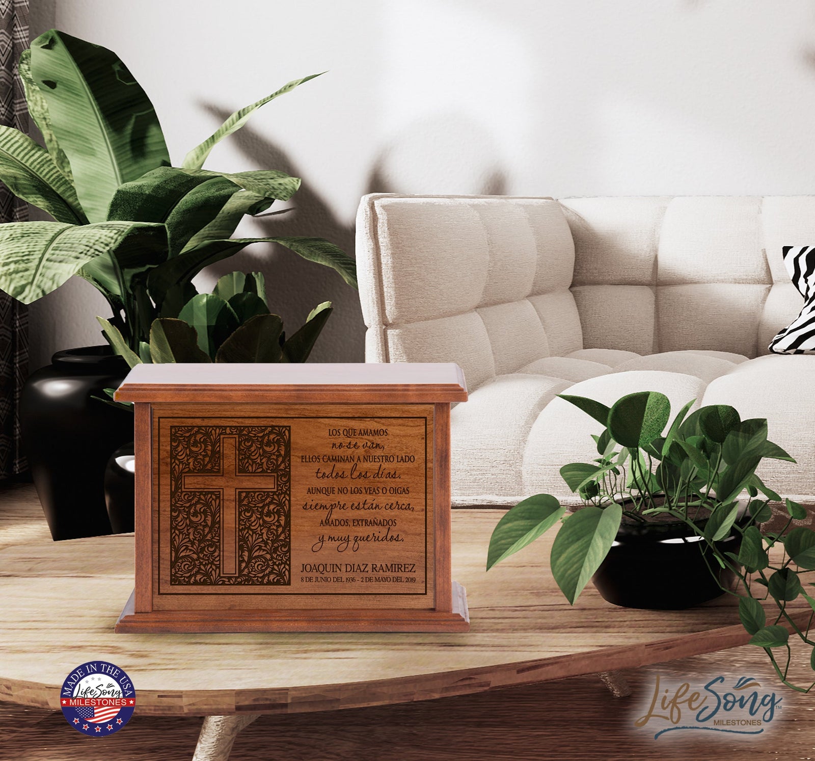 Custom Engraved Cherry Wood Cremation Urn Todos Los Dias - LifeSong Milestones