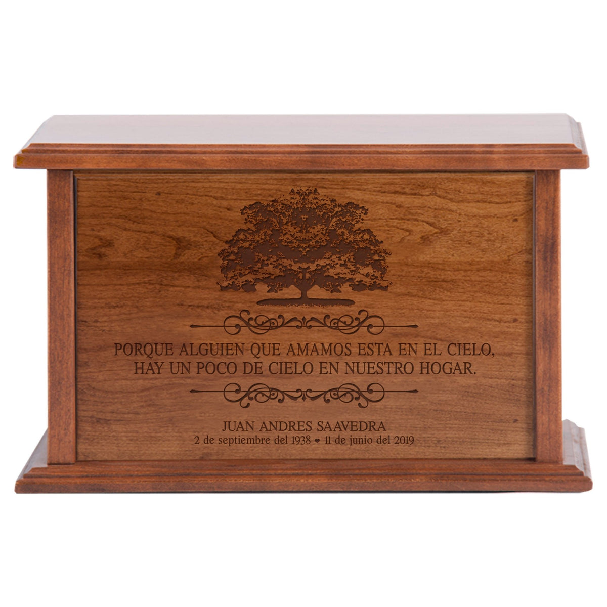 Custom Memorial Spanish Wooden Cremation Urn Box for Human Ashes