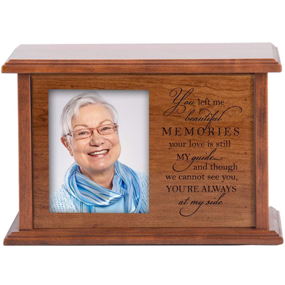 Custom Engraved Cherry Wood Urn Box with 4x5 Photo holds 262 cu in of Human Ashes Those We Love - LifeSong Milestones