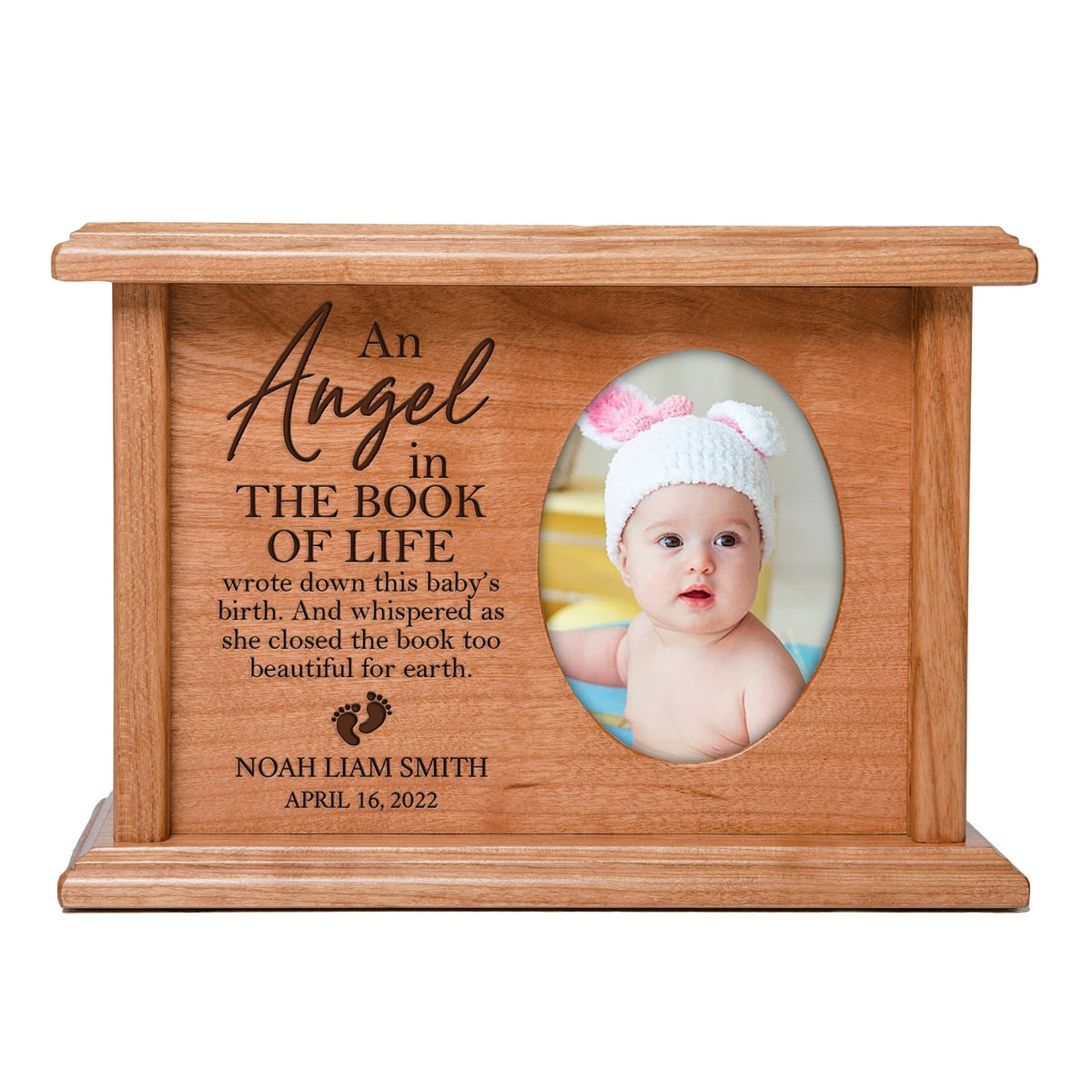 Custom Engraved Cremation Photo Urn Box for Human Ashes - An Angel In The Book of Life - LifeSong Milestones