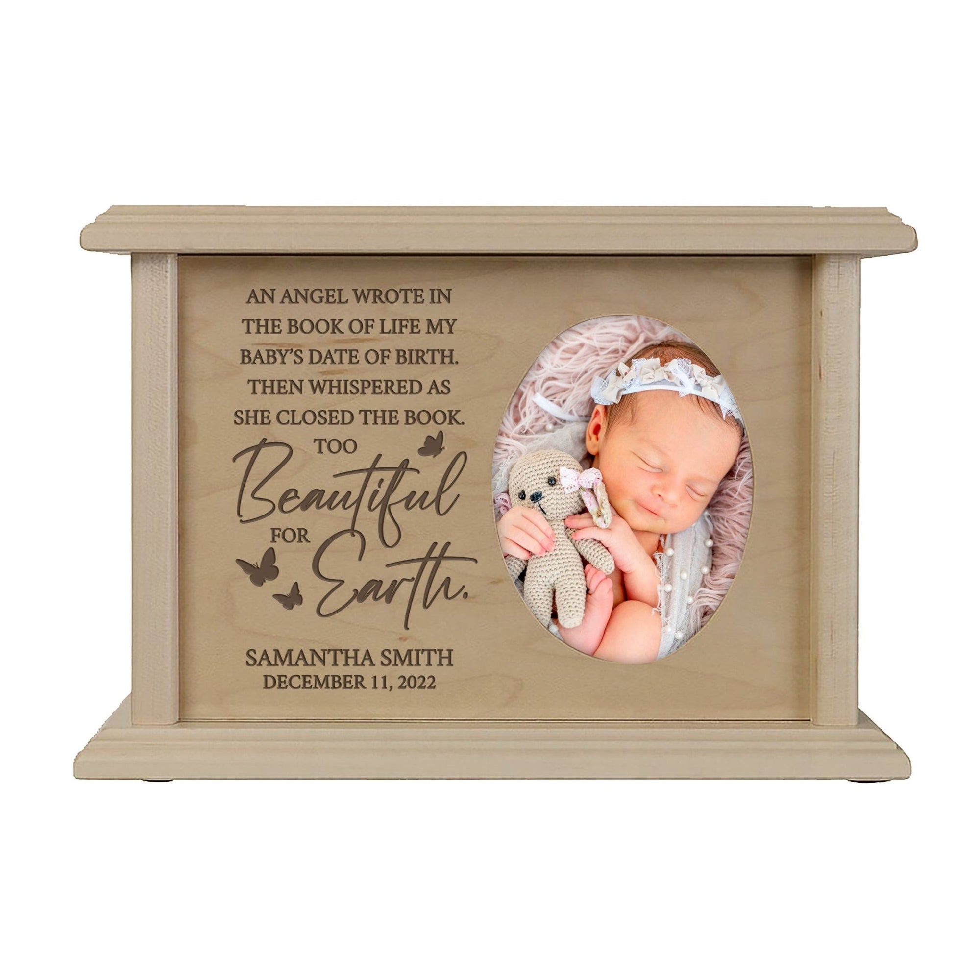 Custom Engraved Cremation Photo Urn Box for Human Ashes - An Angel In The Book of Life - LifeSong Milestones