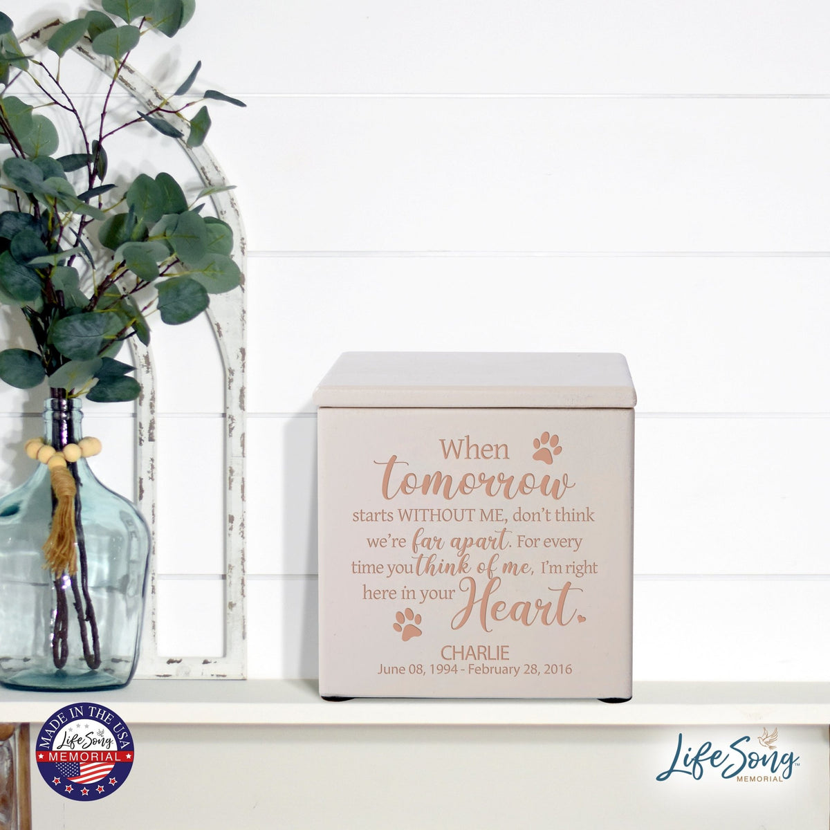 Small Wooden Keepsake Pet Urn Box for Ashes