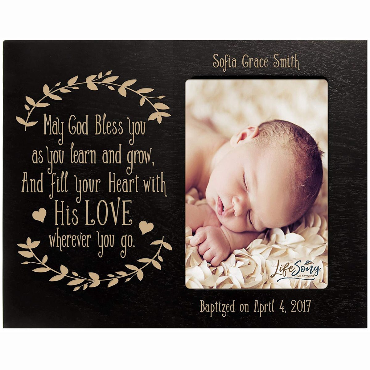 Custom Engraved Horizontal 8x10 Wooden Baptism Photo Frame May Bless You Holds 4x6 Photo - LifeSong Milestones