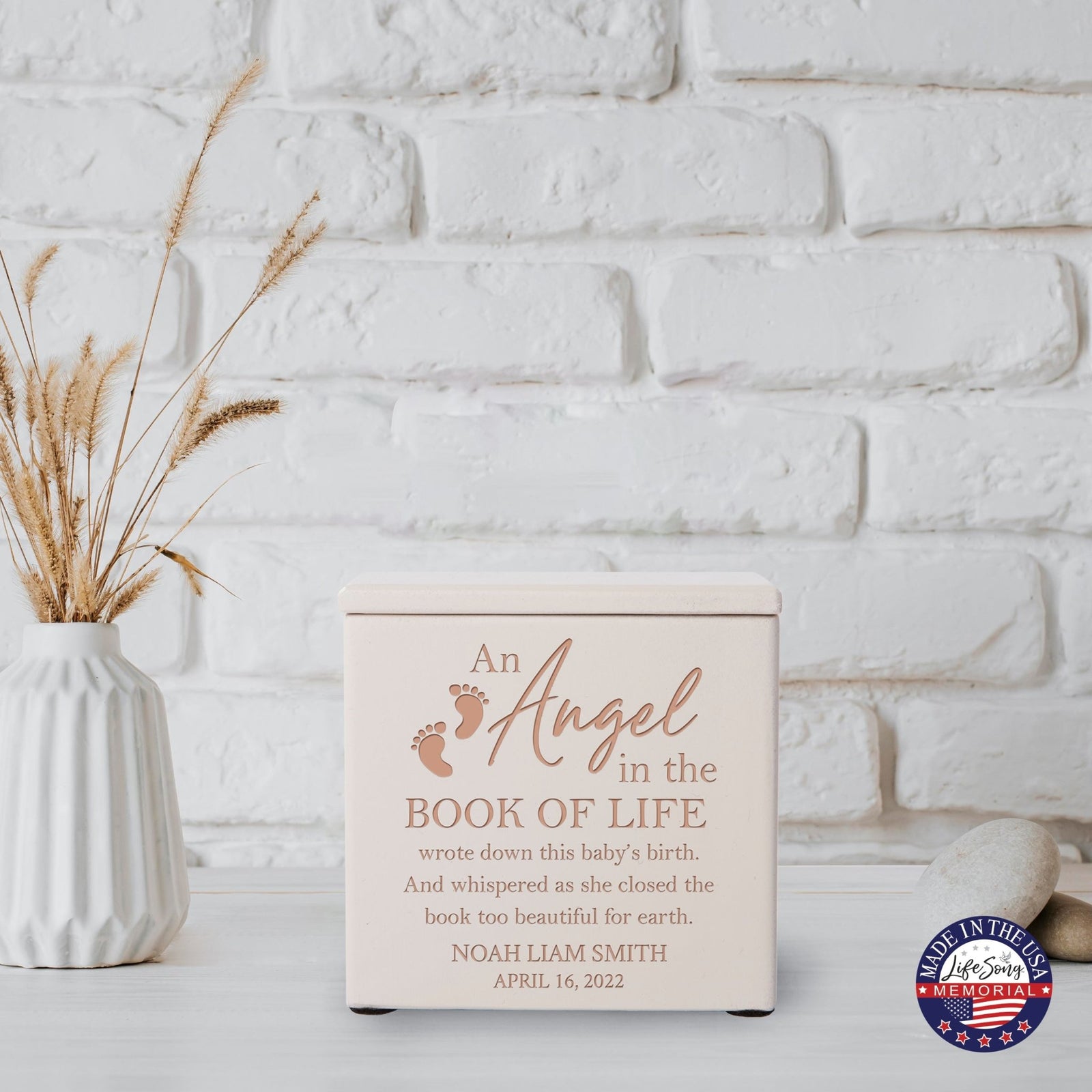 Custom Engraved Keepsake Urn Box for Human Ashes - An Angel In The Book of Life - LifeSong Milestones