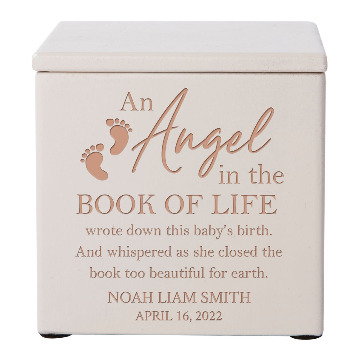 Custom Engraved Keepsake Urn Box for Human Ashes - An Angel In The Book of Life - LifeSong Milestones