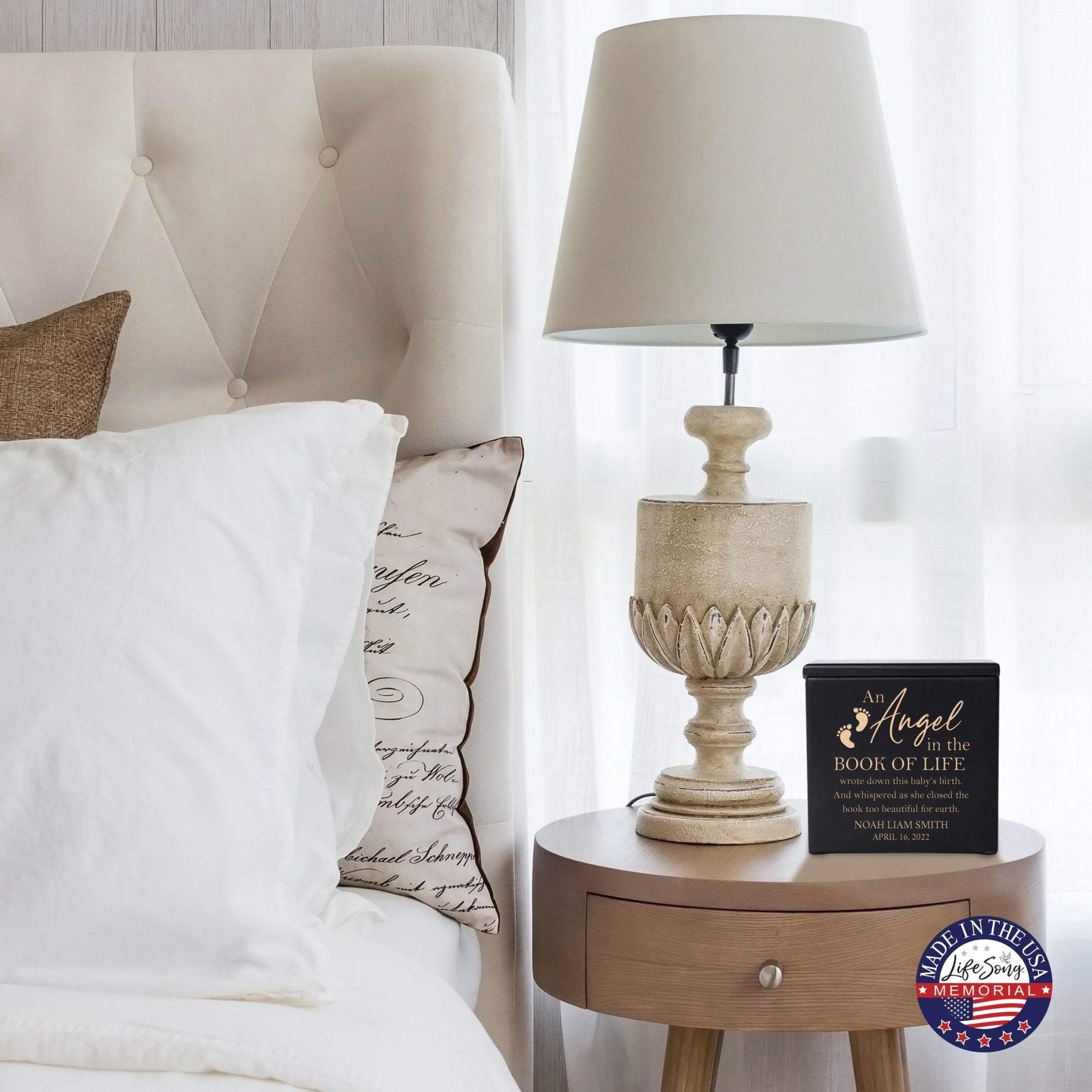 Custom Engraved Keepsake Urn Box for Human Ashes - An Angel In The Book of Life - LifeSong Milestones