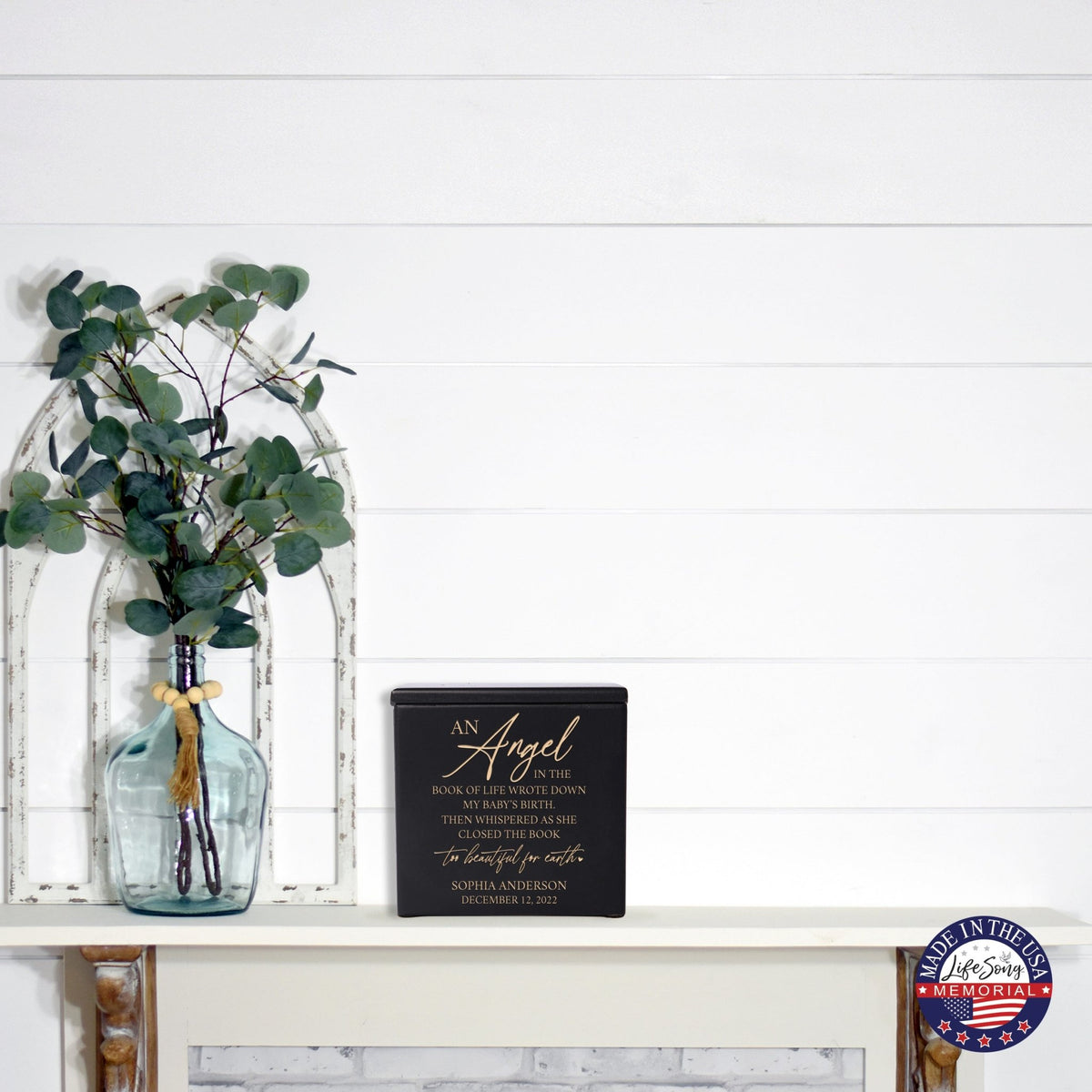 Custom Engraved Keepsake Urn Box for Human Ashes - An Angel In The Book of Life - LifeSong Milestones