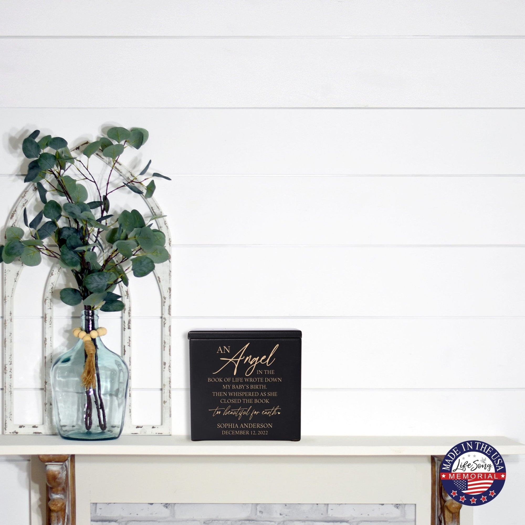 Custom Engraved Keepsake Urn Box for Human Ashes - An Angel In The Book of Life - LifeSong Milestones