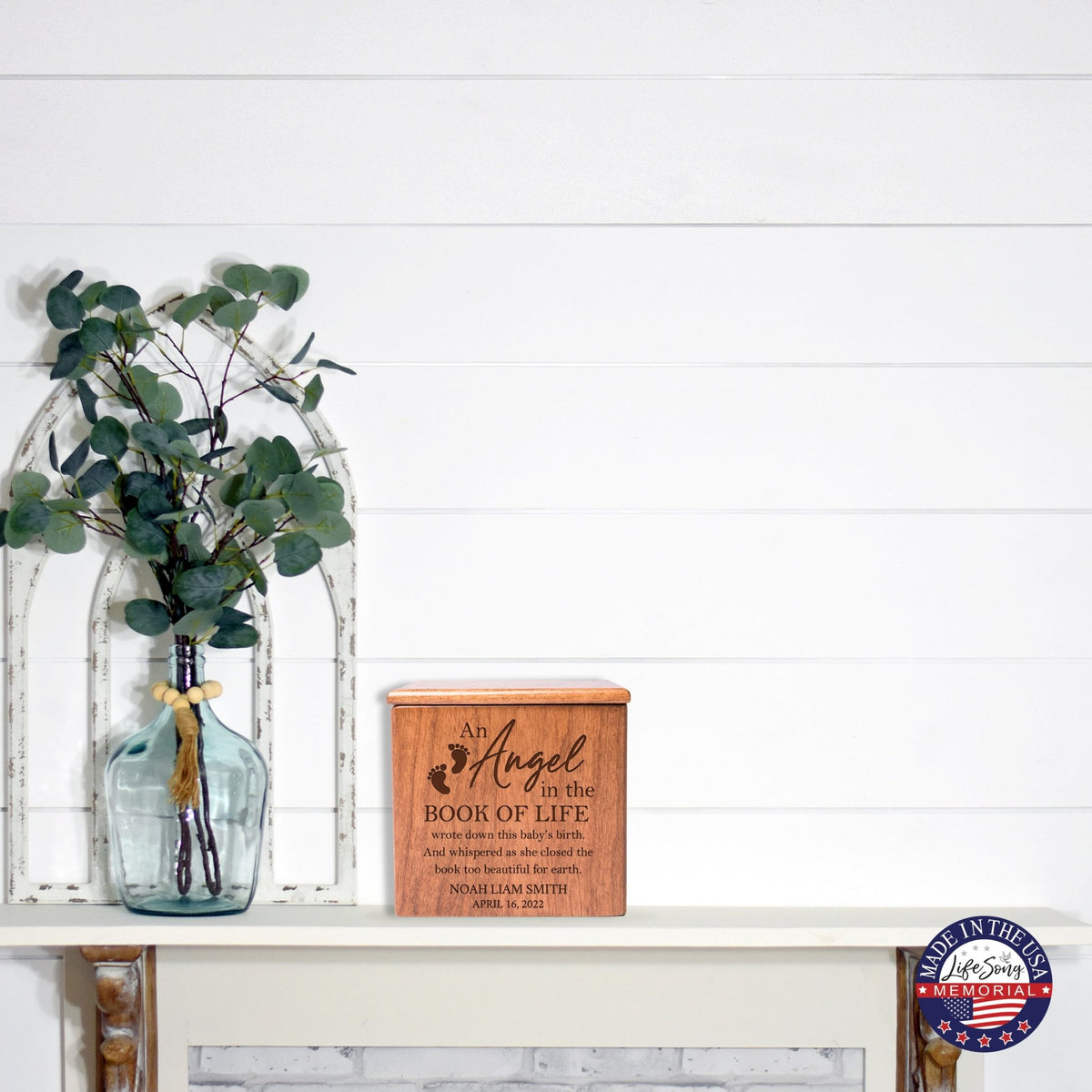 Custom Engraved Keepsake Urn Box for Human Ashes - An Angel In The Book of Life - LifeSong Milestones