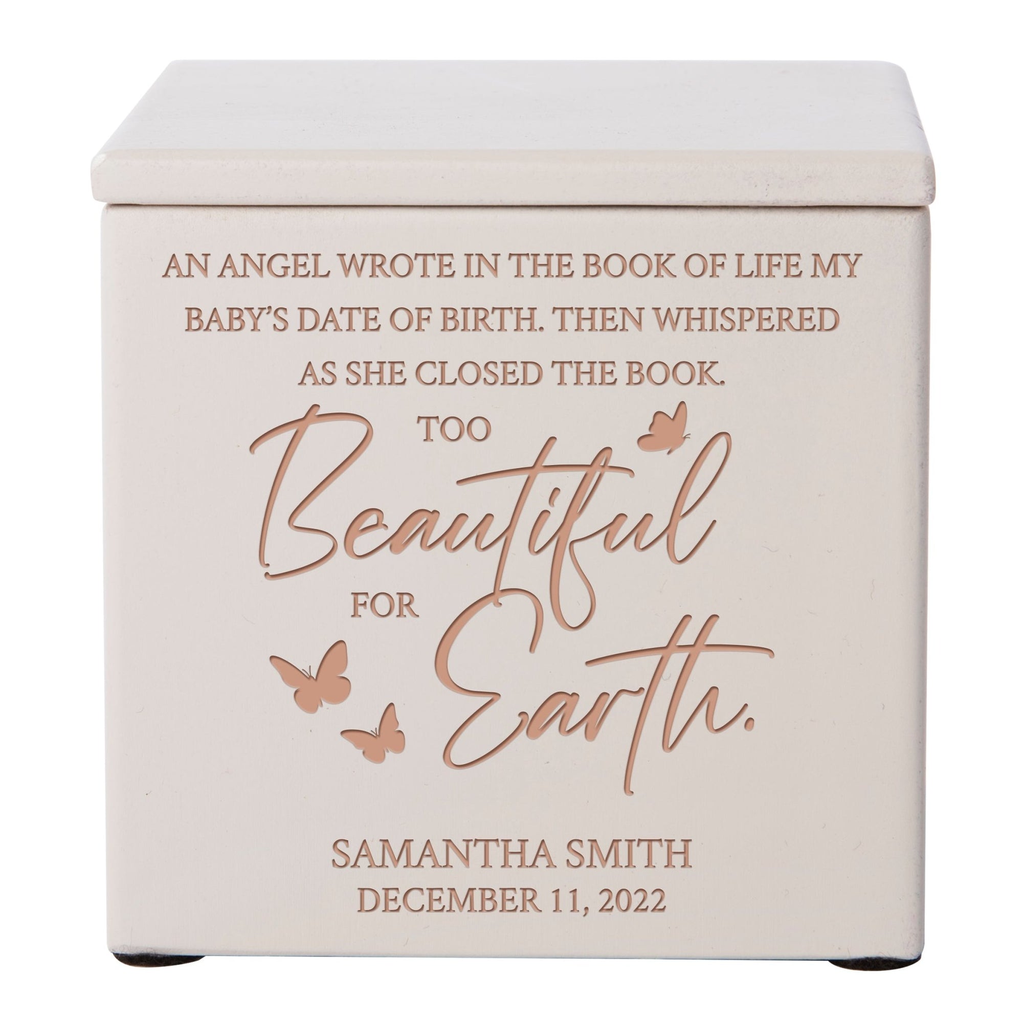 Custom Engraved Keepsake Urn Box for Human Ashes - An Angel In The Book of Life - LifeSong Milestones