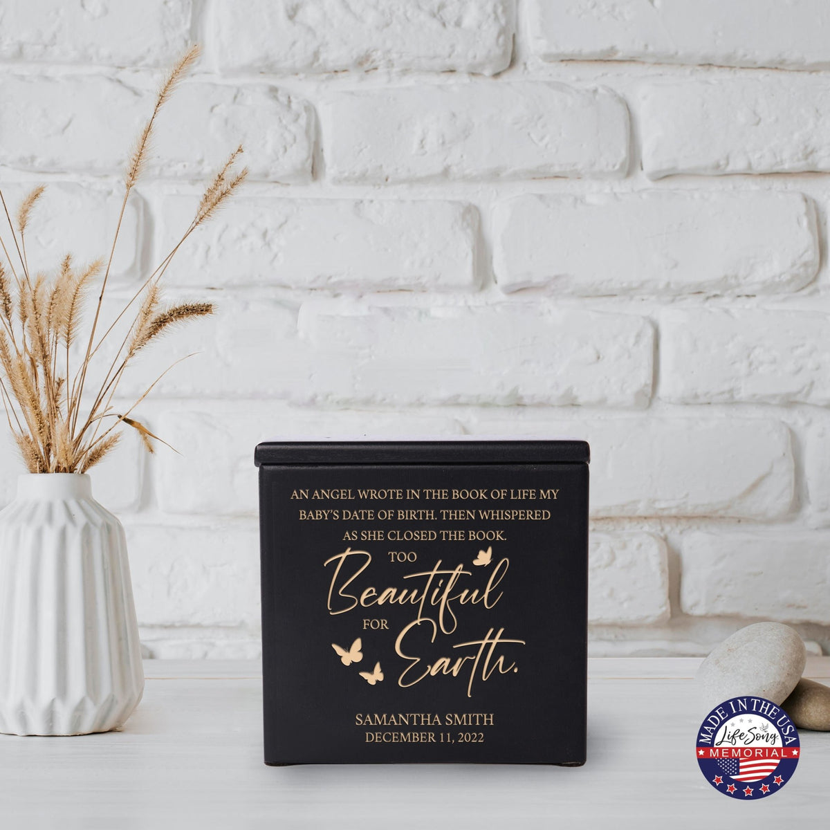 Custom Engraved Keepsake Urn Box for Human Ashes - An Angel In The Book of Life - LifeSong Milestones