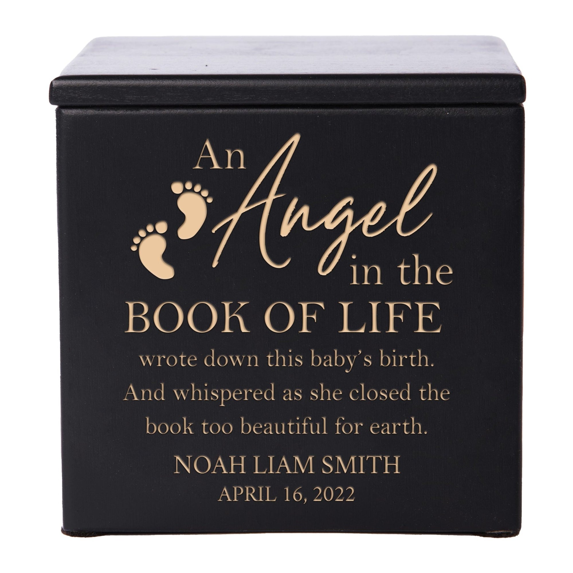 Custom Engraved Keepsake Urn Box for Human Ashes - An Angel In The Book of Life - LifeSong Milestones