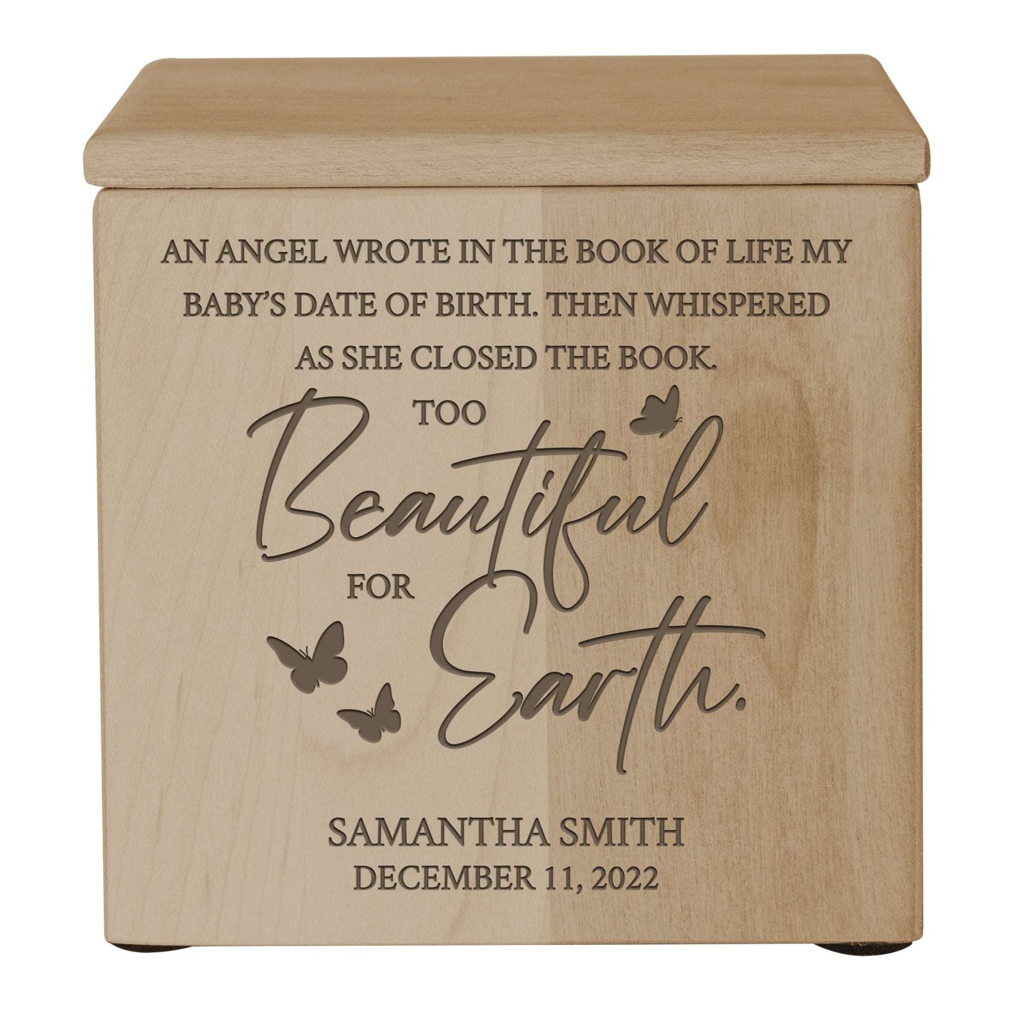 Custom Engraved Keepsake Urn Box for Human Ashes - An Angel In The Book of Life - LifeSong Milestones