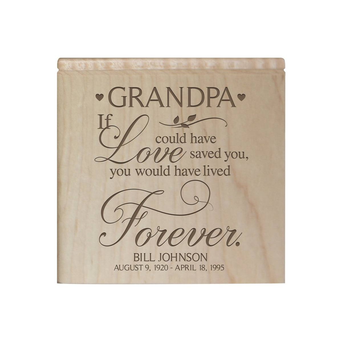 Small Personalized Wooden Keepsake Urn Box for Grandpa