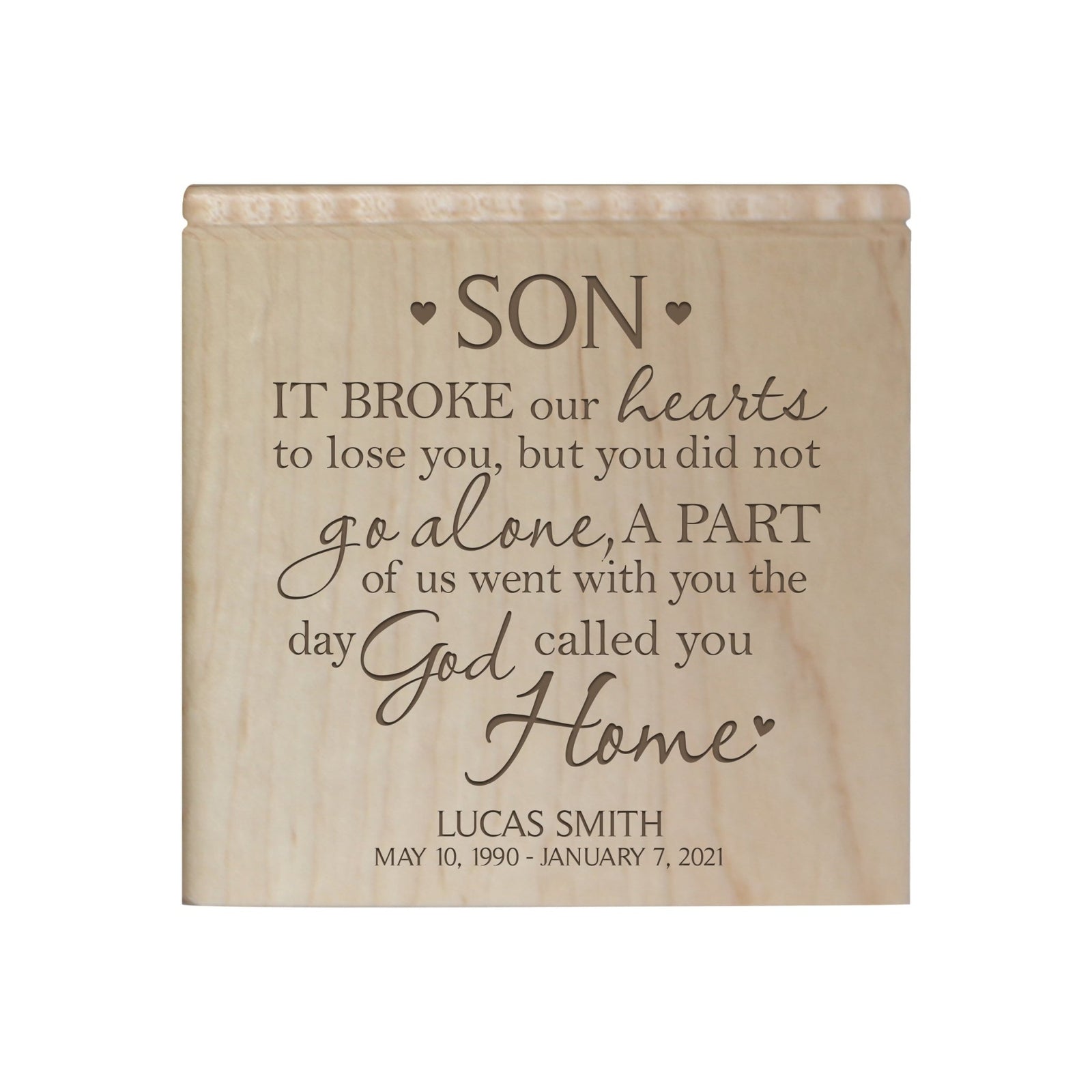 Small Personalized Wooden Keepsake Urn Box for Son