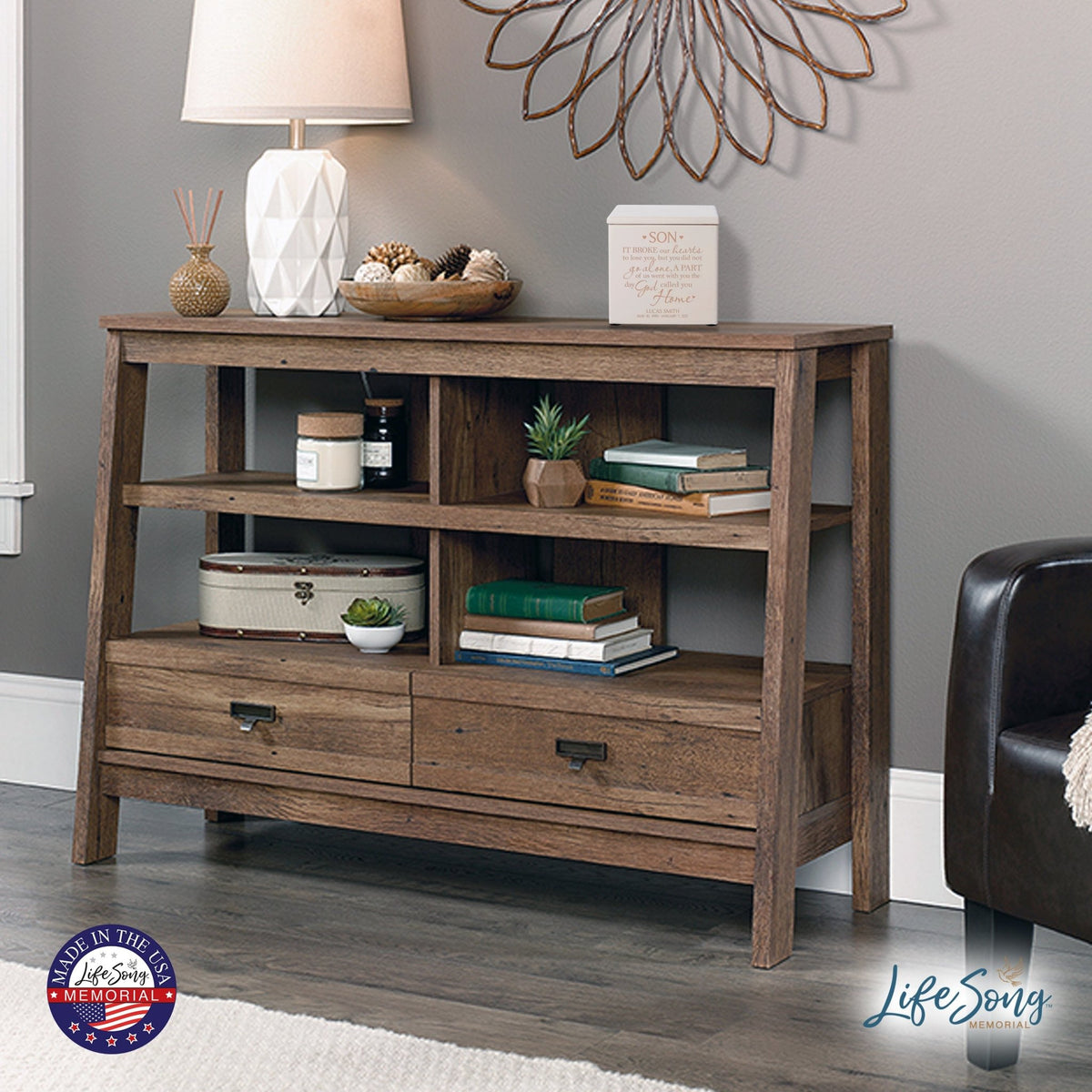 Small Personalized Wooden Keepsake Urn Box for Son