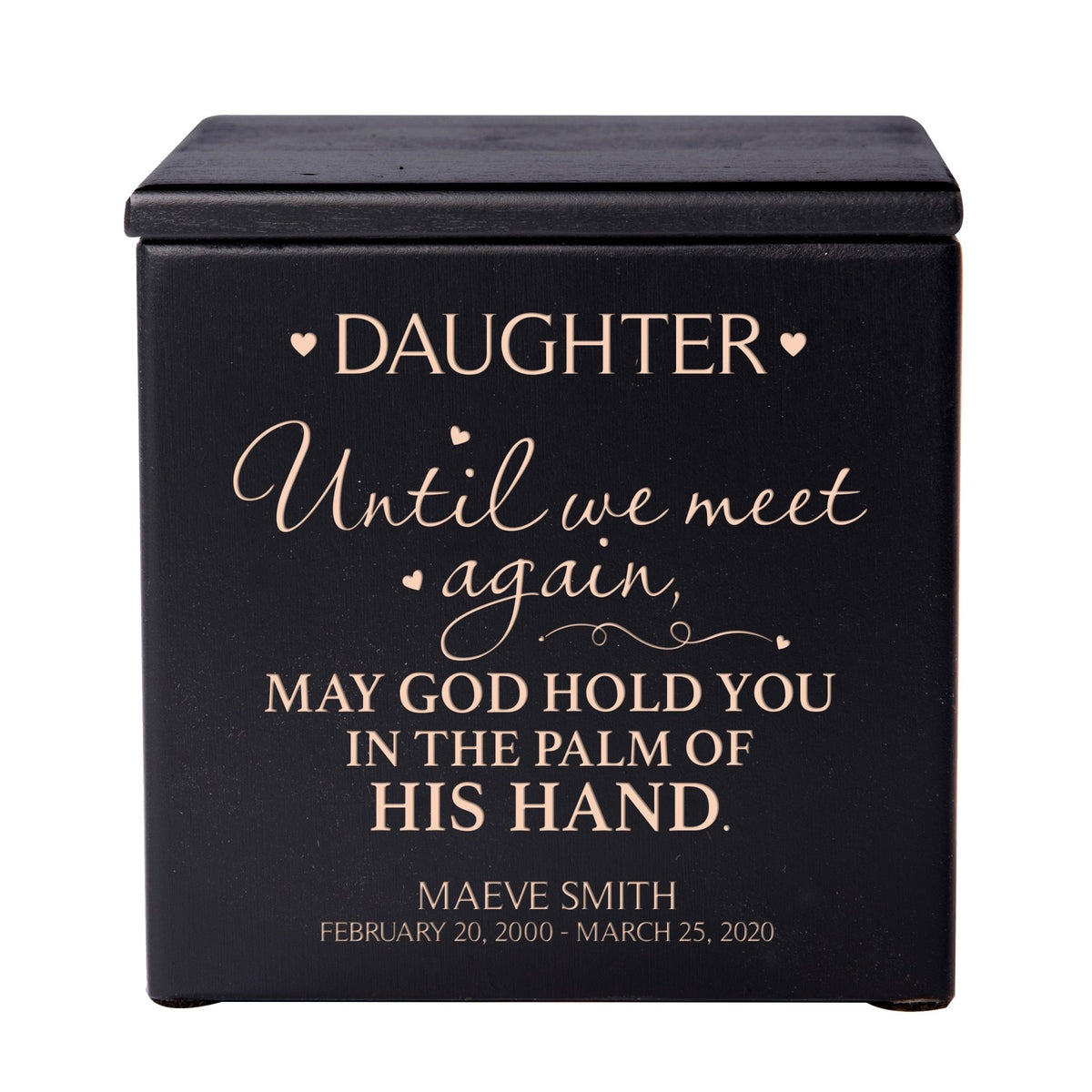Custom Memorial Small Handcrafted Wooden Keepsake Urn Box for Daughter