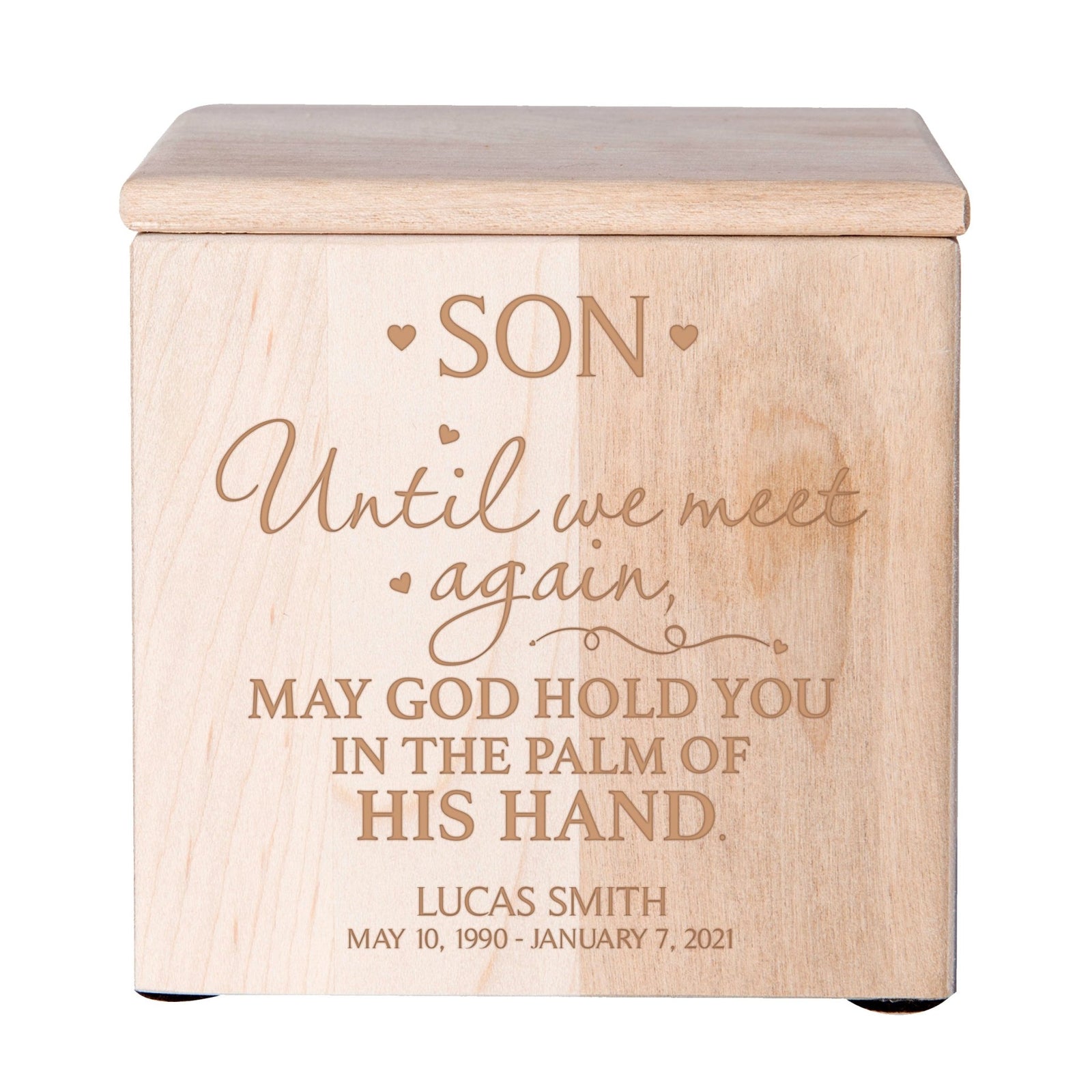 Custom Small Funeral Wooden Cremation Urn Box for Son