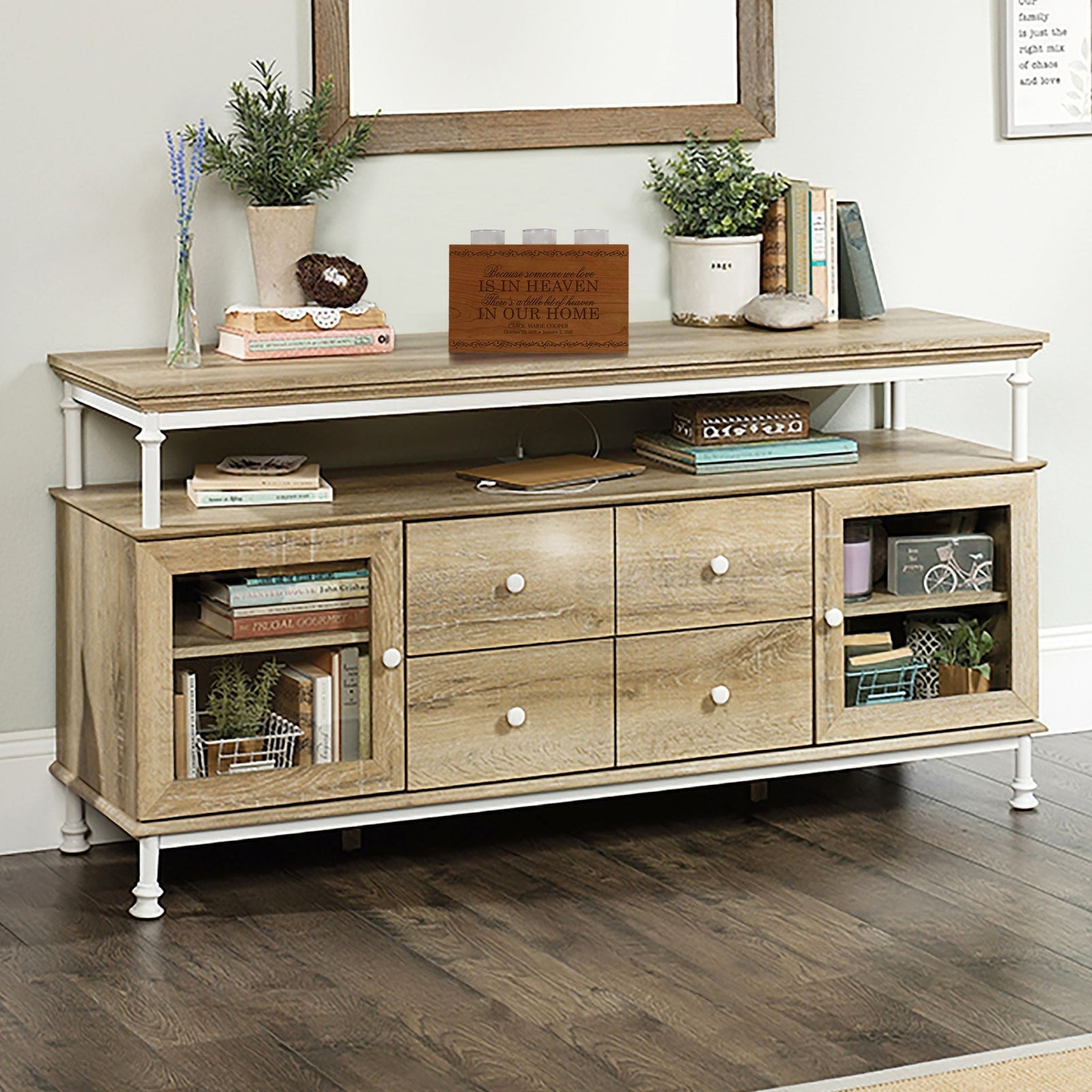 Custom Engraved Memorial Candle Holder Urn Cherry Wood - LifeSong Milestones