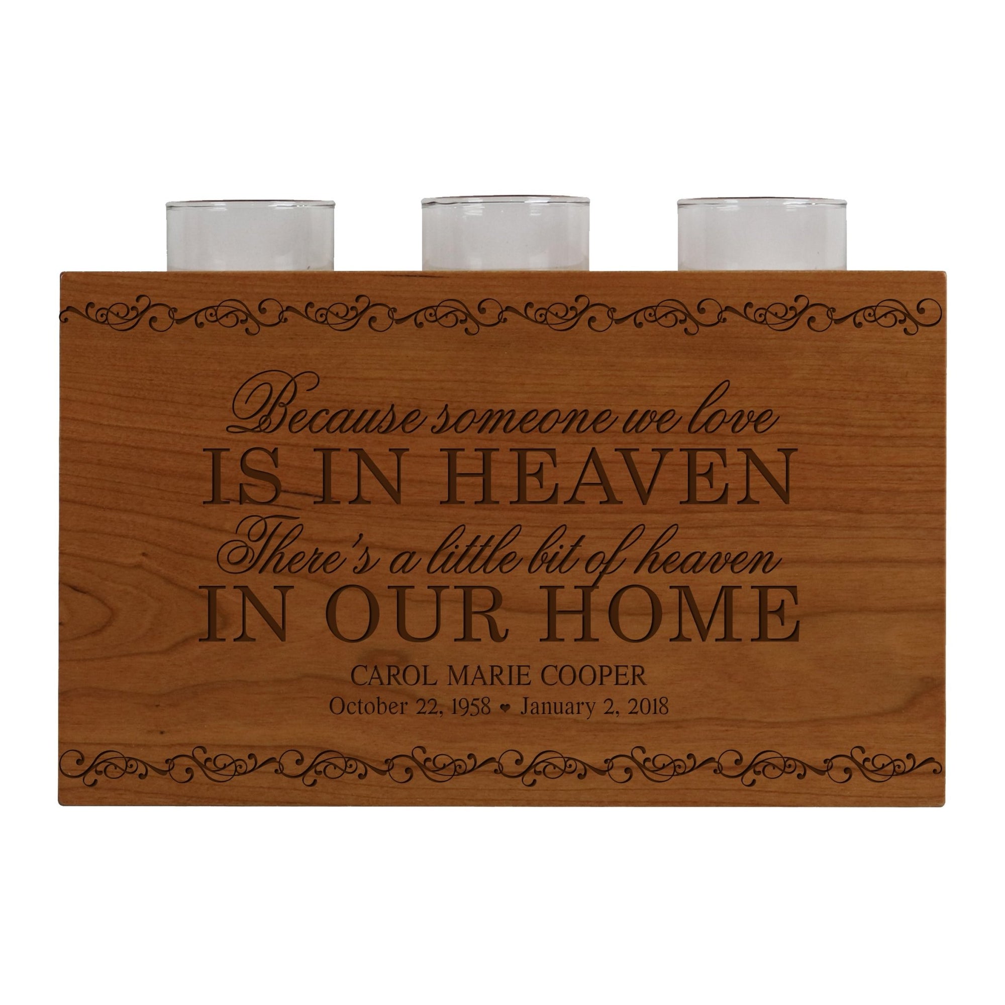Custom Engraved Memorial Candle Holder Urn Cherry Wood - LifeSong Milestones