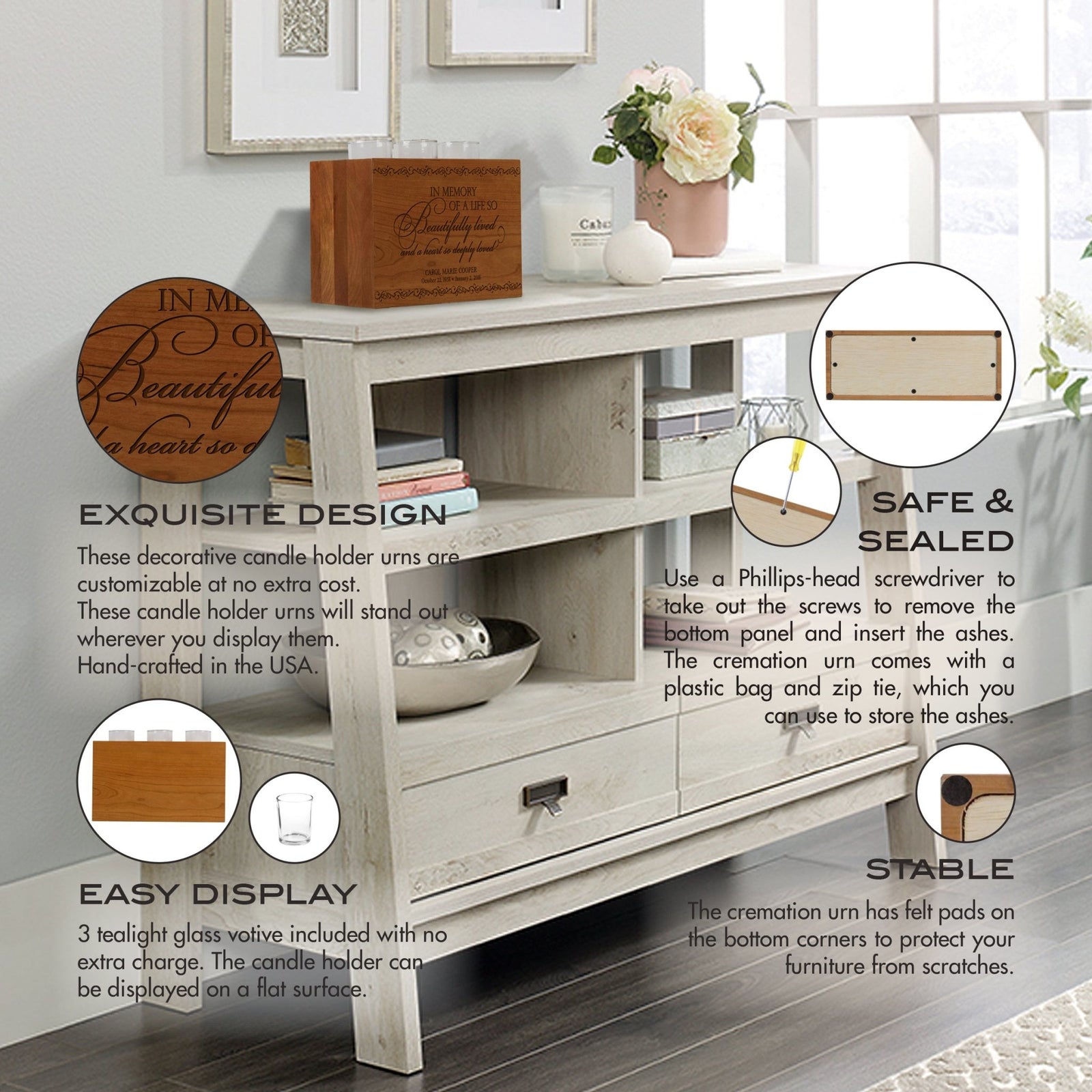 Custom Engraved Memorial Candle Holder Urn Cherry Wood - LifeSong Milestones