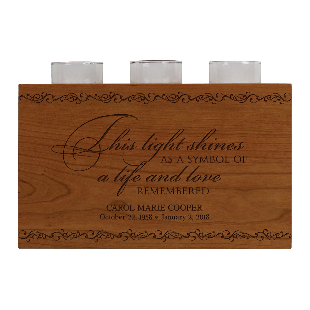 Custom Engraved Memorial Candle Holder Urn Cherry Wood - LifeSong Milestones
