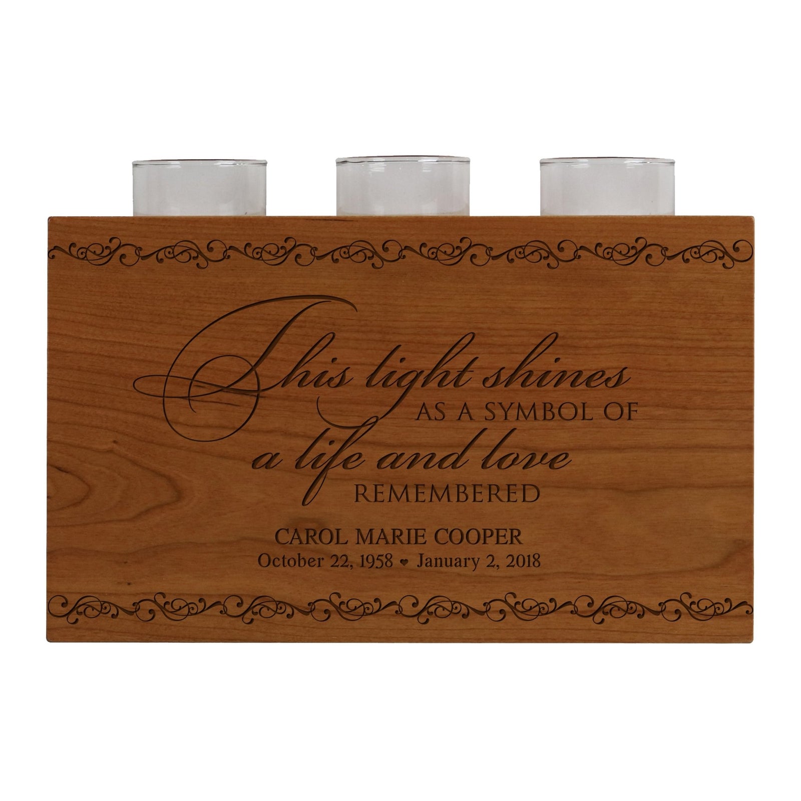 Custom Engraved Memorial Candle Holder Urn Cherry Wood - LifeSong Milestones
