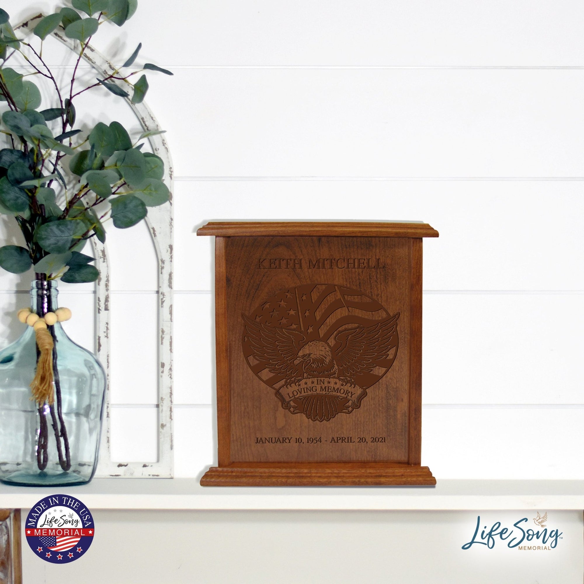 Custom Engraved Memorial Cherry Cremation Urn Box Holds 272 Cu Inches Of Human Ashes - In Loving Memory - LifeSong Milestones