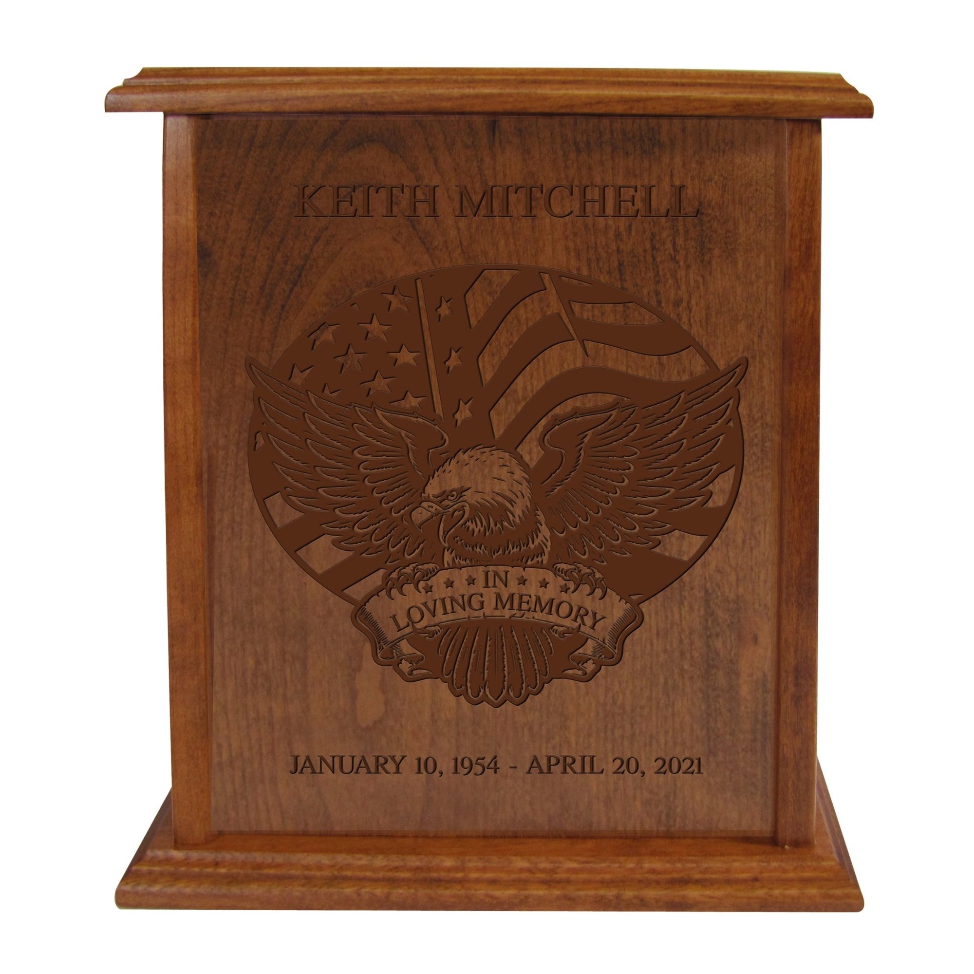 Custom Engraved Memorial Cherry Cremation Urn Box Holds 272 Cu Inches Of Human Ashes - In Loving Memory - LifeSong Milestones