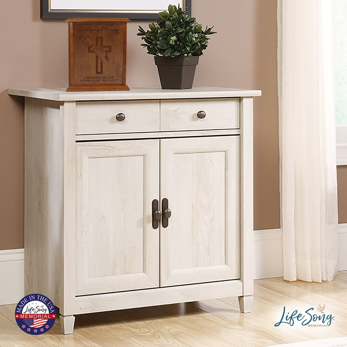 Custom Engraved Memorial Cherry Vertical Cremation Keepsake Urn Box Holds 272 Cu Inches Of Human Ashes In Loving Memory (Hand On Cross) - LifeSong Milestones