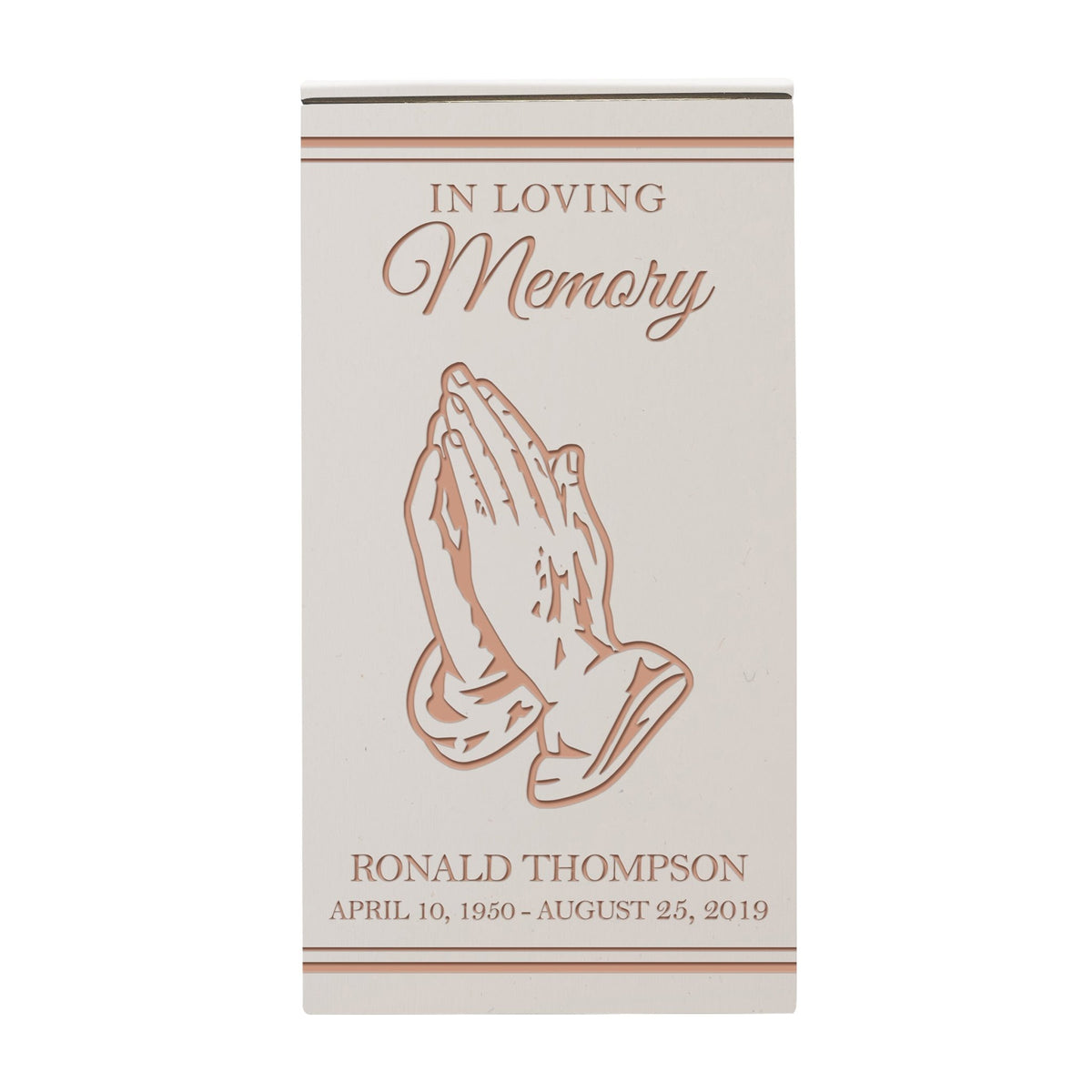 Elegant Wooden Cremation Urn with Engraved Prayer Hand