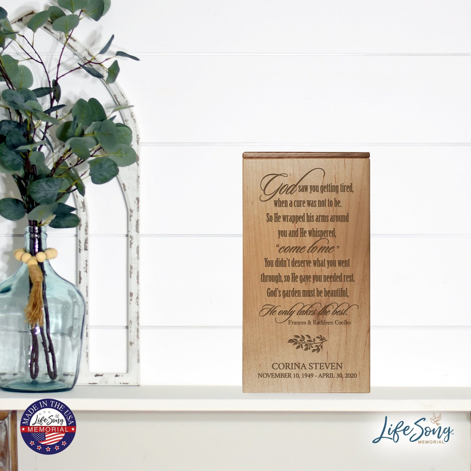 Custom Memorial Wooden Keepsake Urn Box for Human Ashes