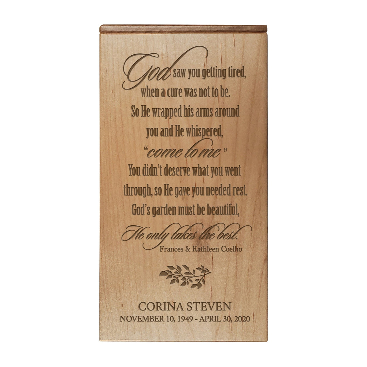 Memorial Handcrafted Wooden Keepsake Urn Box 