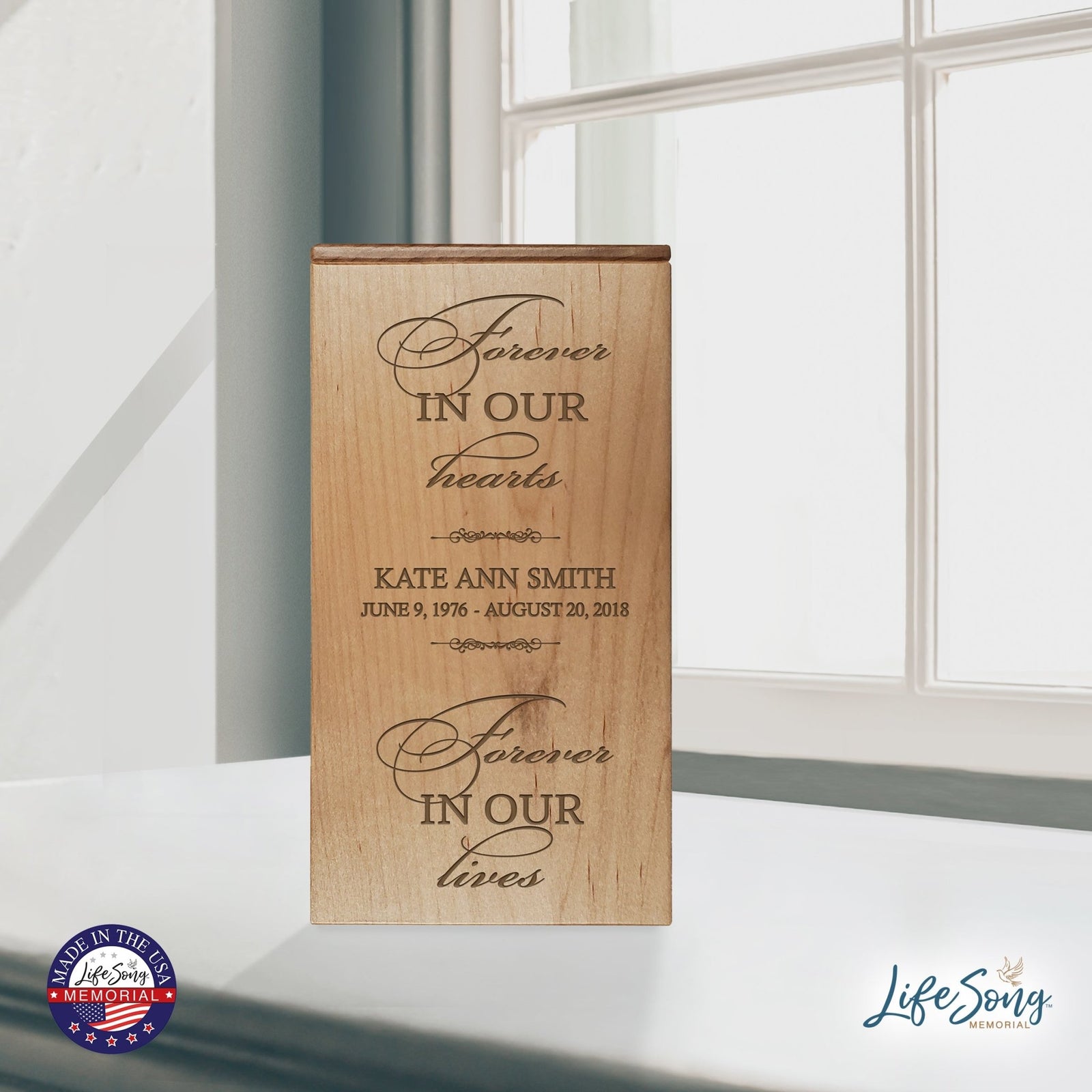 Custom Memorial Wooden Keepsake Urn Box for Human Ashes