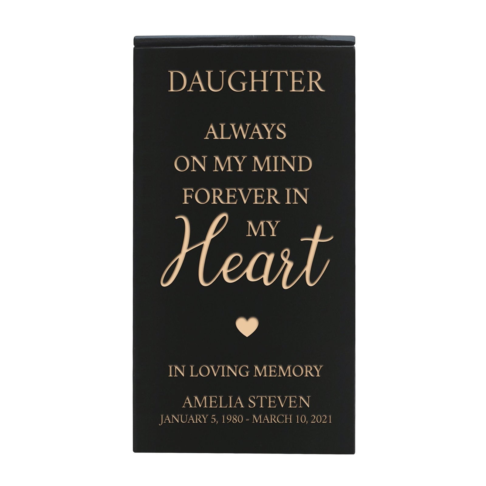 Custom Engraved Memorial Cremation Keepsake Urn Box holds 100 cu in of Ashes in - Daughter, Always On My Mind - LifeSong Milestones