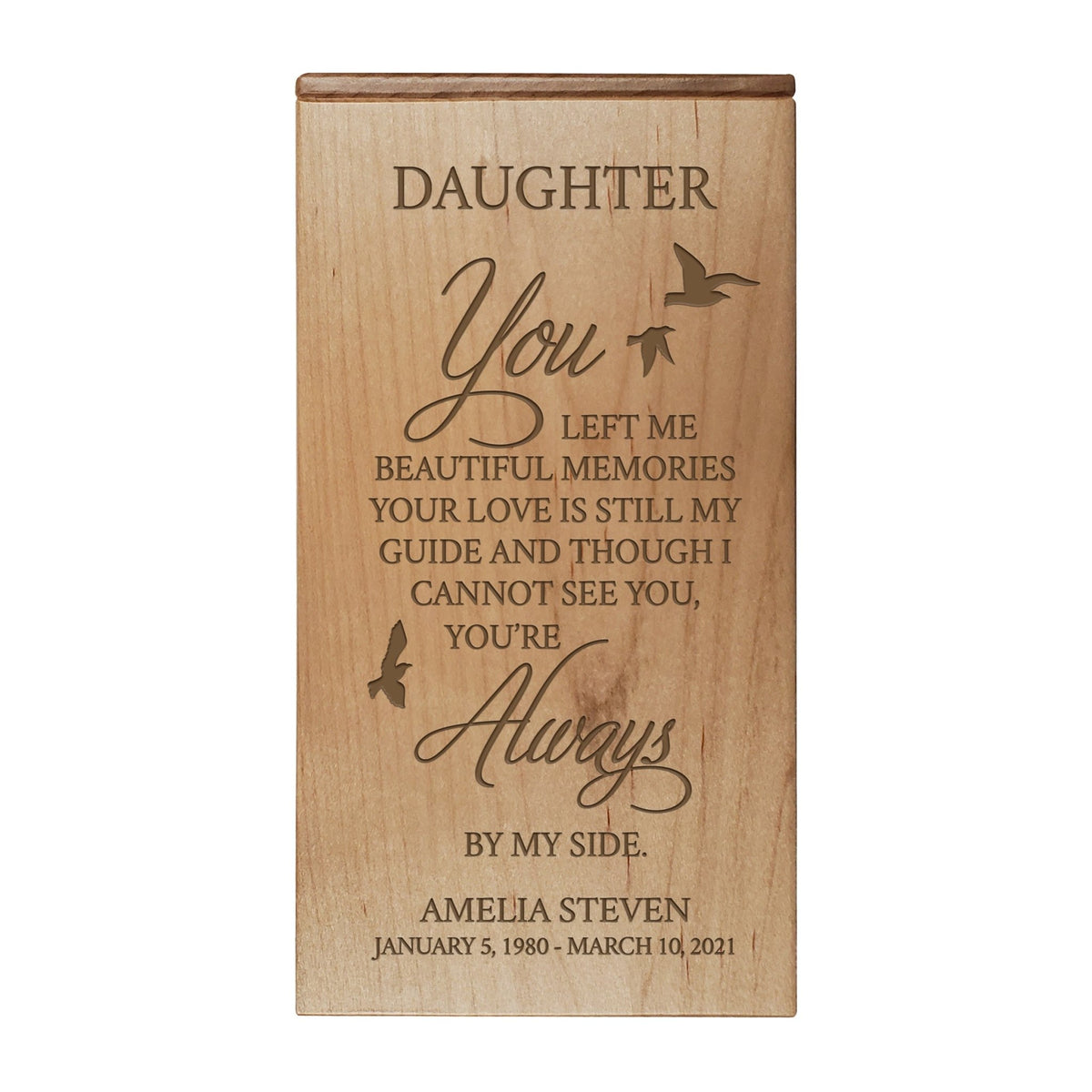  Elegant Engraved Wooden Keepsake Urn Box for Daughter