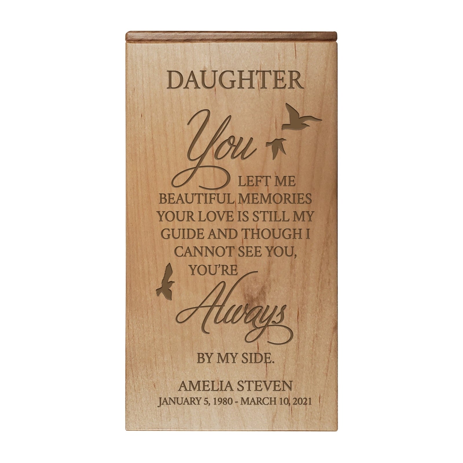  Elegant Engraved Wooden Keepsake Urn Box for Daughter