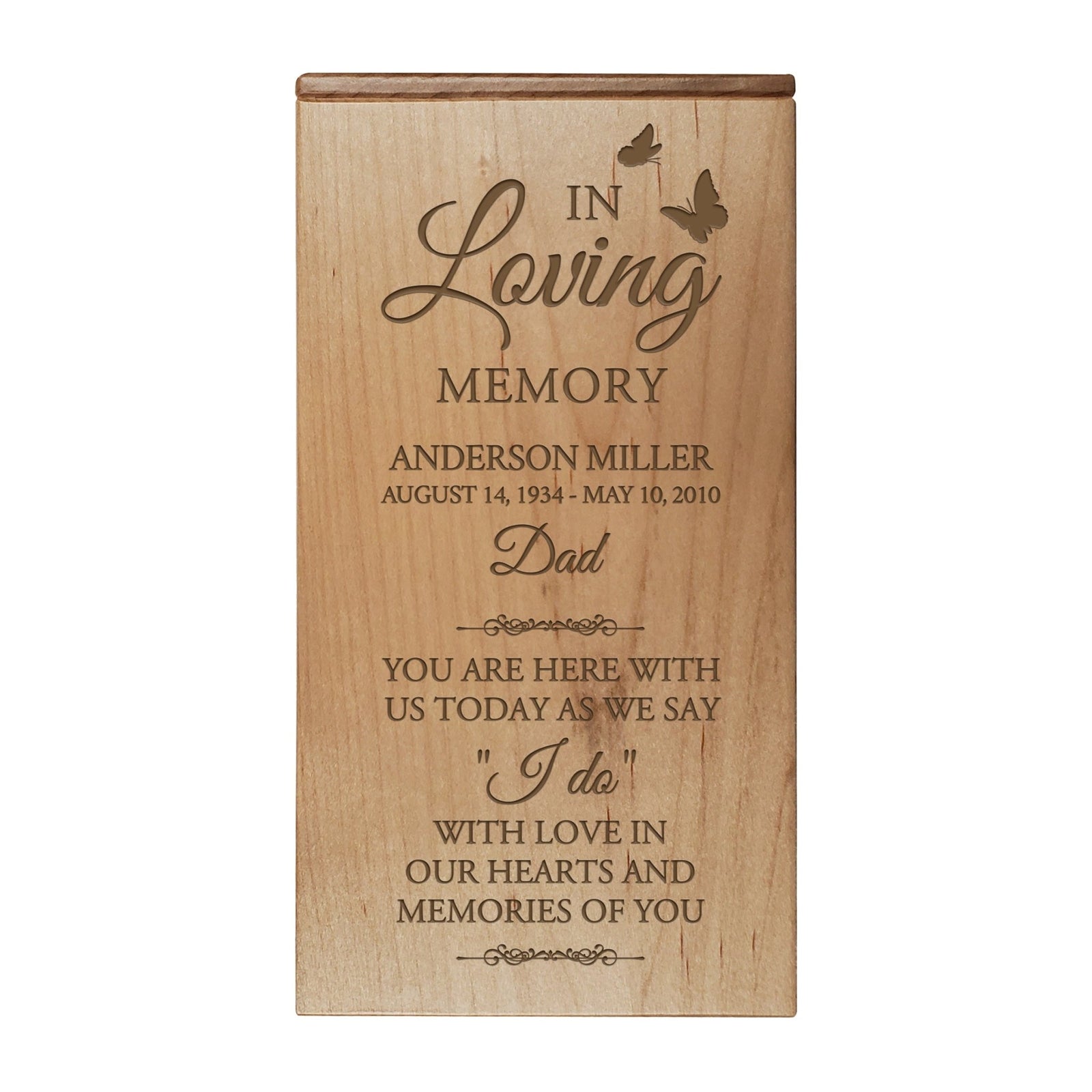 Custom Engraved Memorial Cremation Keepsake Urn Box holds 100 cu in of Ashes - In Loving Memory - LifeSong Milestones