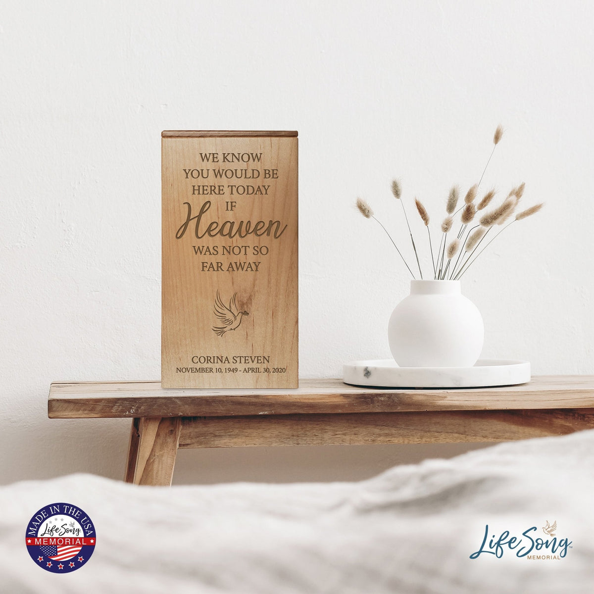 Personalized Wooden Memorial Cremation Urn Box for Human Ashes