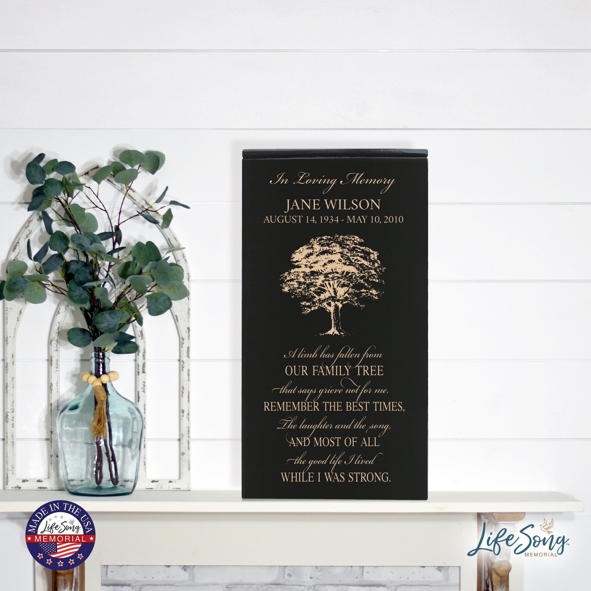 Custom Engraved Memorial Cremation Keepsake Urn Box Holds 100 Cu Inches Of Human Ashes A Limb Has Fallen - LifeSong Milestones