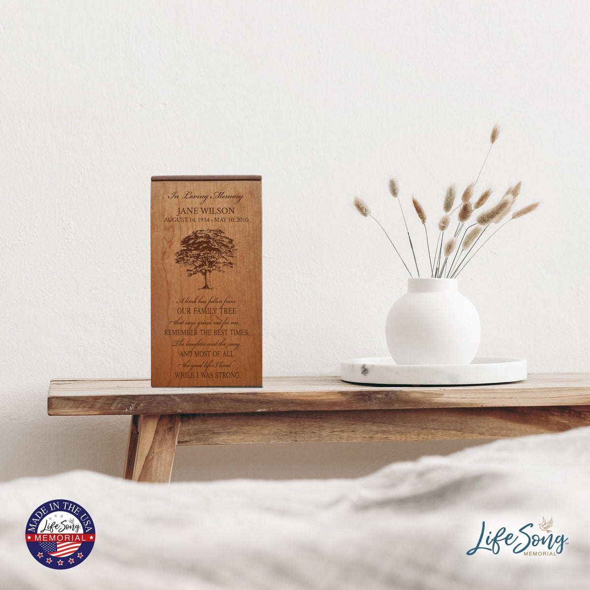 Personalized Memorial Wooden Engraved Keepsake Urn Box for Human Ashes