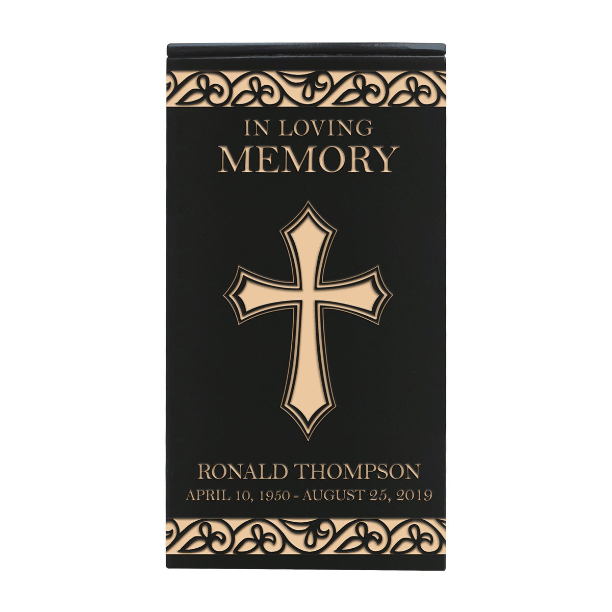 Elegant Wooden Cremation Urn with Engraved Cross 