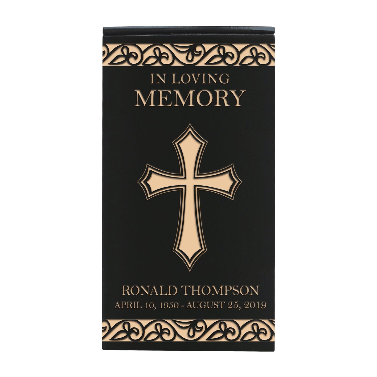 Elegant Wooden Cremation Urn with Engraved Cross 