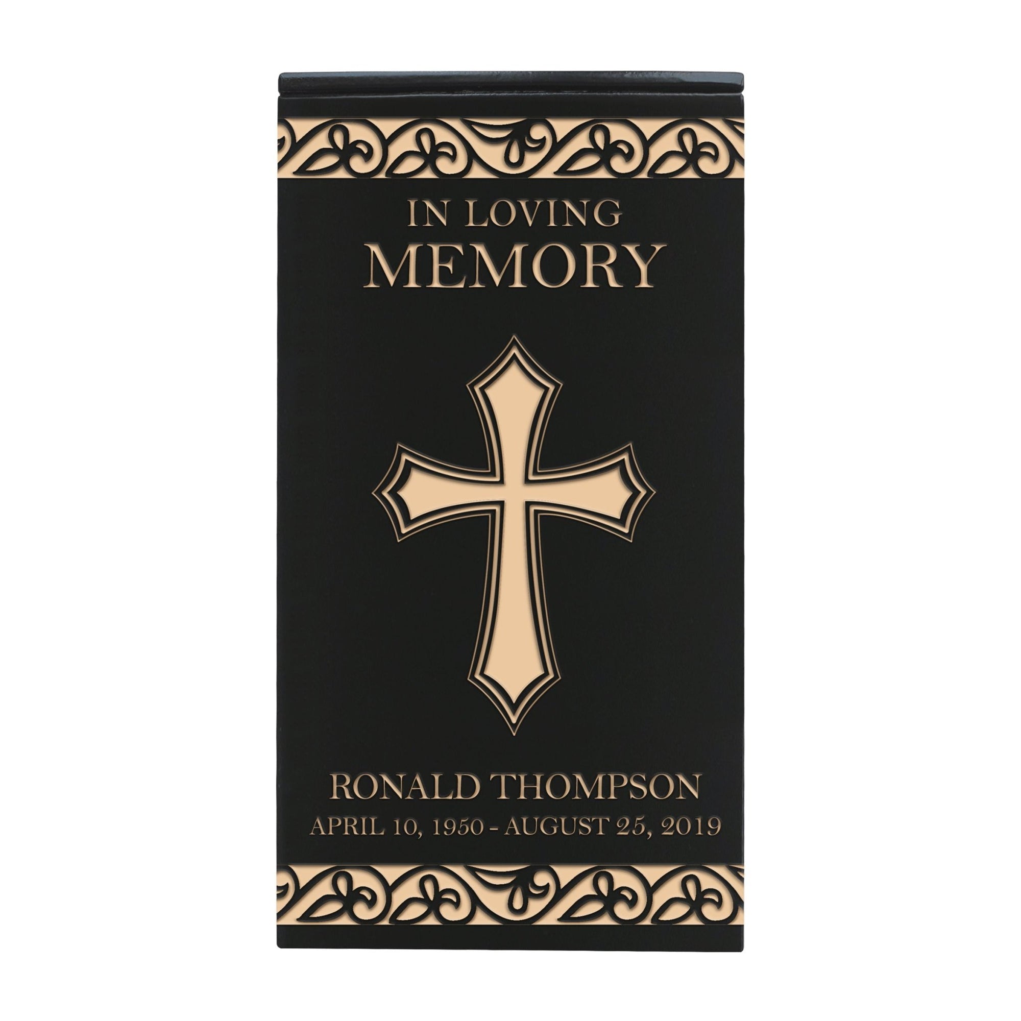 Custom Engraved Memorial Cremation Keepsake Urn Box Holds 100 Cu Inches Of Human Ashes In Loving Cross (Cross) - LifeSong Milestones