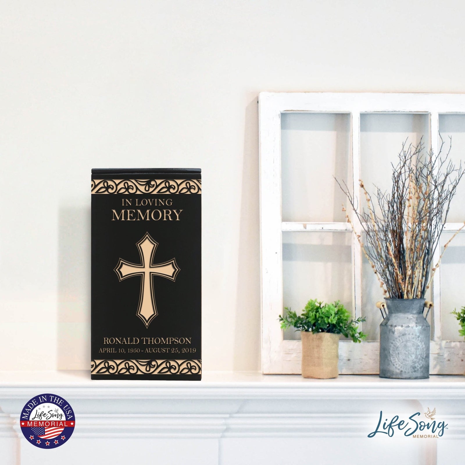 Handcrafted Wooden Urn with Custom Engraved Cross 