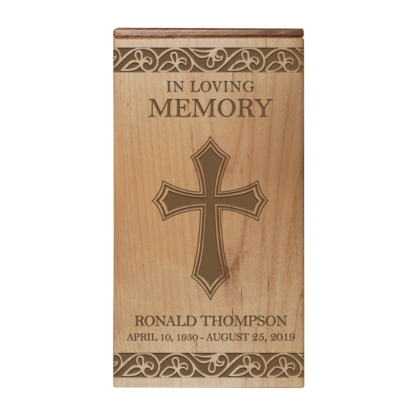 Timeless Wooden Urn with Beautifully Engraved Cross 