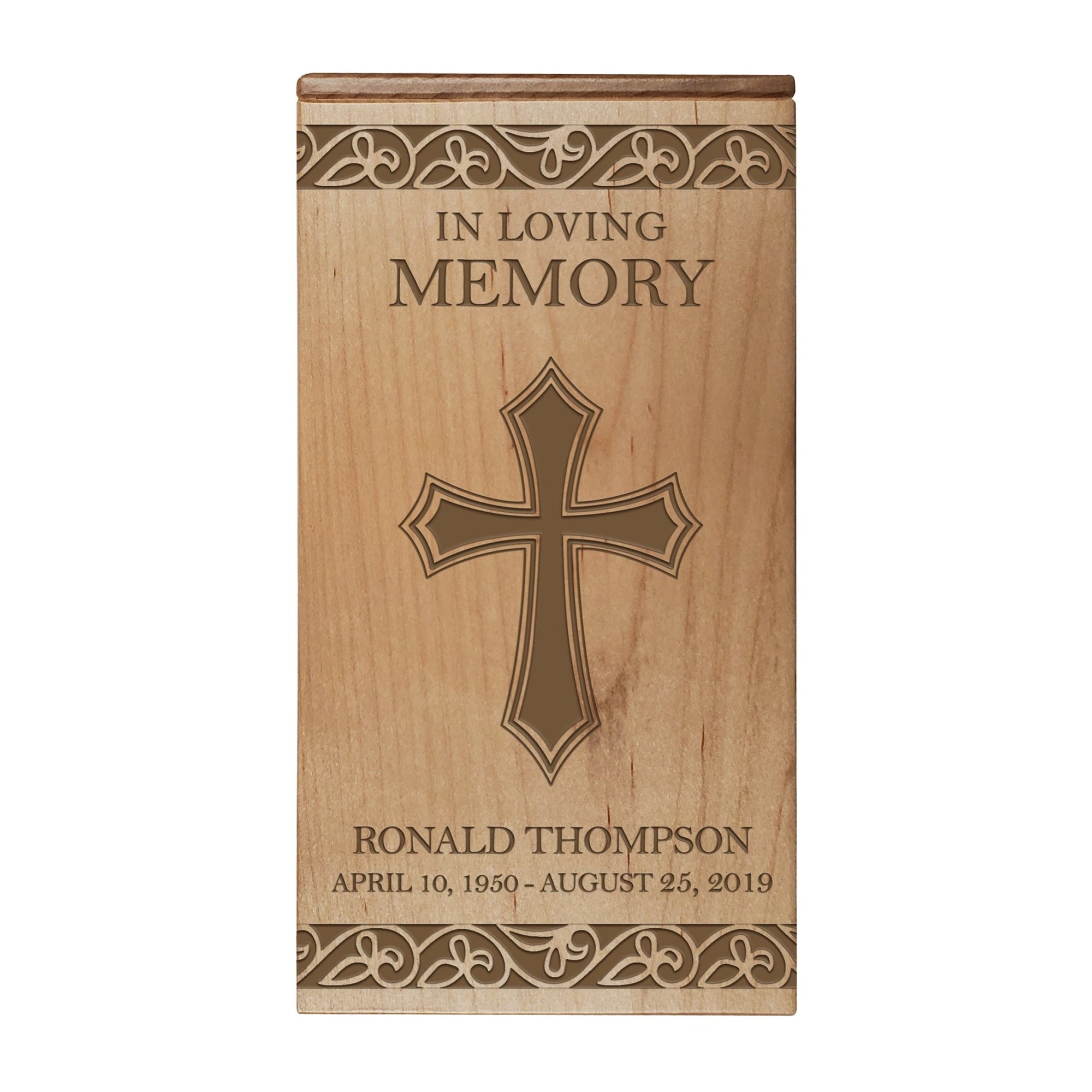 Custom Engraved Memorial Cremation Keepsake Urn Box Holds 100 Cu Inches Of Human Ashes In Loving Cross (Cross) - LifeSong Milestones